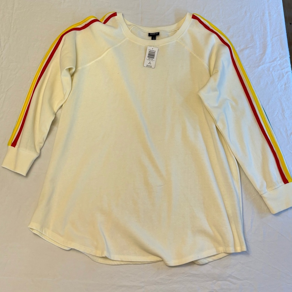 Torrid Cream Sweatshirt with Rainbow Stripes -New with Tags. - Picture 2 of 8